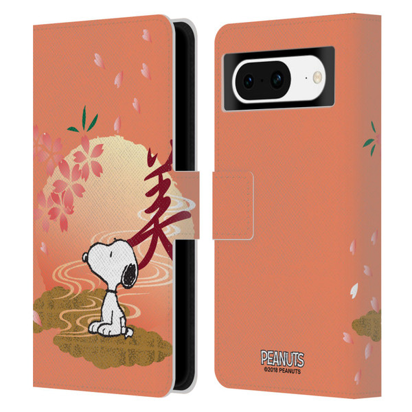 Peanuts Oriental Snoopy Sakura Leather Book Wallet Case Cover For Google Pixel 8