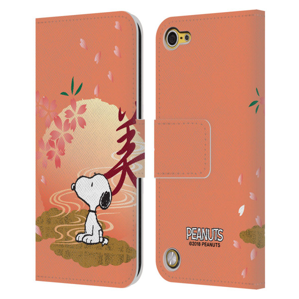 Peanuts Oriental Snoopy Sakura Leather Book Wallet Case Cover For Apple iPod Touch 5G 5th Gen