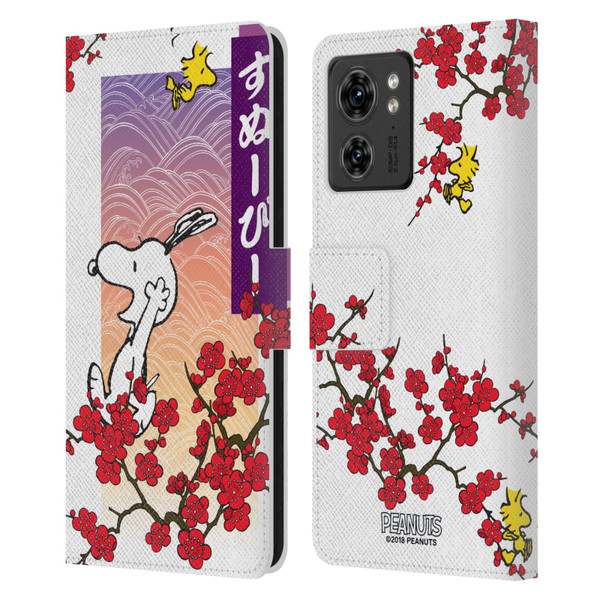 Peanuts Oriental Snoopy Cherry Blossoms 2 Leather Book Wallet Case Cover For Motorola Moto Edge 40