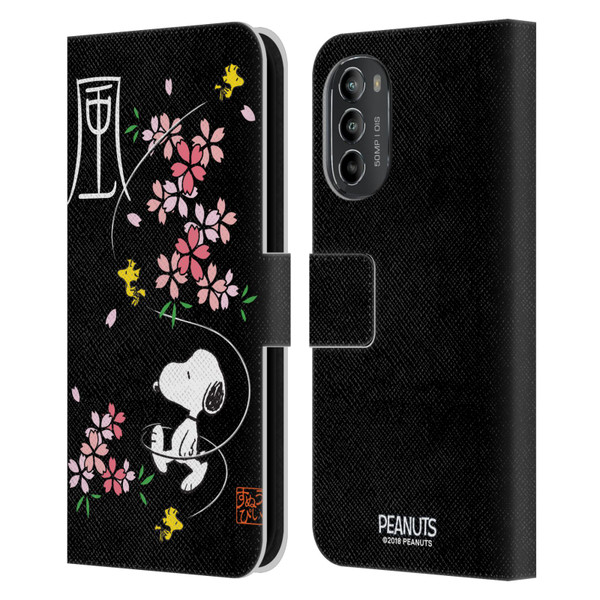 Peanuts Oriental Snoopy Cherry Blossoms Leather Book Wallet Case Cover For Motorola Moto G82 5G