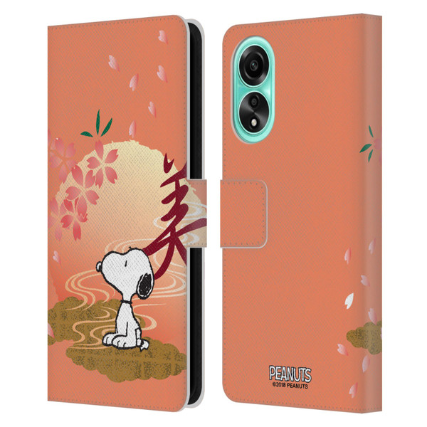 Peanuts Oriental Snoopy Sakura Leather Book Wallet Case Cover For OPPO A78 4G