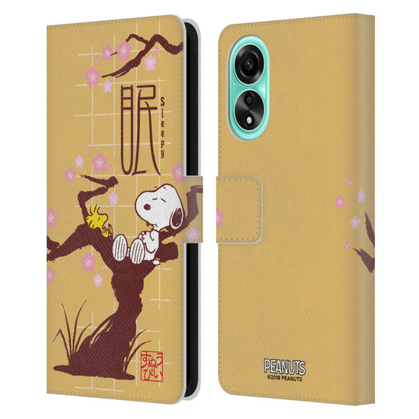 Peanuts Oriental Snoopy Sleepy Leather Book Wallet Case Cover For OPPO A78 4G