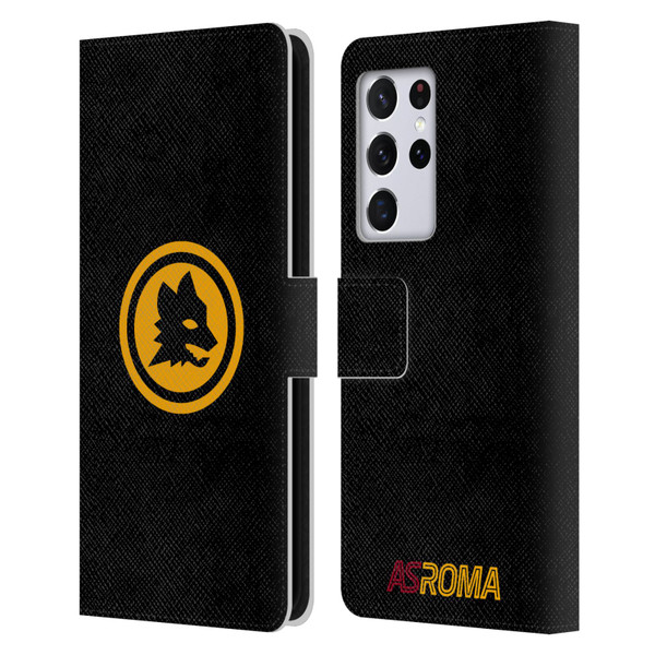 AS Roma Crest Graphics Black And Gold Leather Book Wallet Case Cover For Samsung Galaxy S21 Ultra 5G