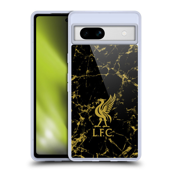 Liverpool Football Club Crest & Liverbird Patterns 1 Black & Gold Marble Soft Gel Case for Google Pixel 7a