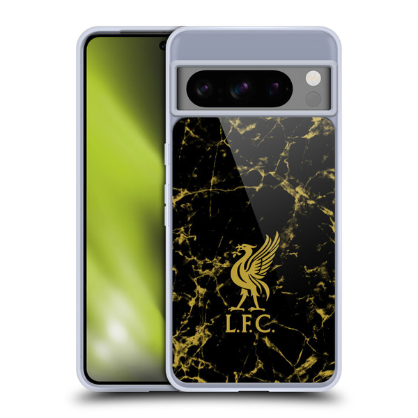 Liverpool Football Club Crest & Liverbird Patterns 1 Black & Gold Marble Soft Gel Case for Google Pixel 8 Pro