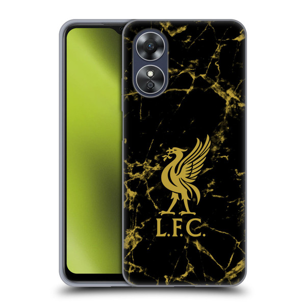 Liverpool Football Club Crest & Liverbird Patterns 1 Black & Gold Marble Soft Gel Case for OPPO A17