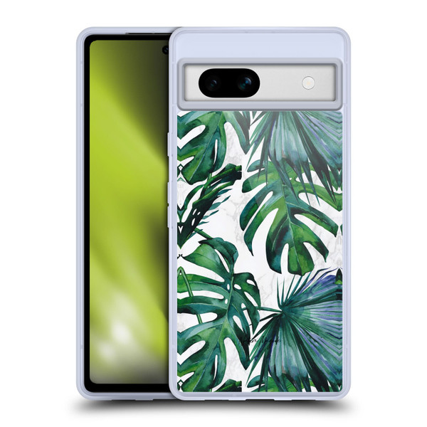 Nature Magick Tropical Palm Leaves On Marble Green Tropics Soft Gel Case for Google Pixel 7a