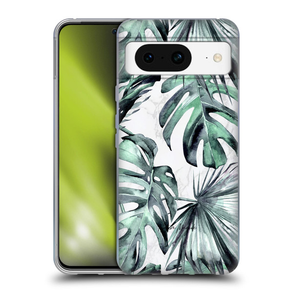Nature Magick Tropical Palm Leaves On Marble Turquoise Green Island Soft Gel Case for Google Pixel 8