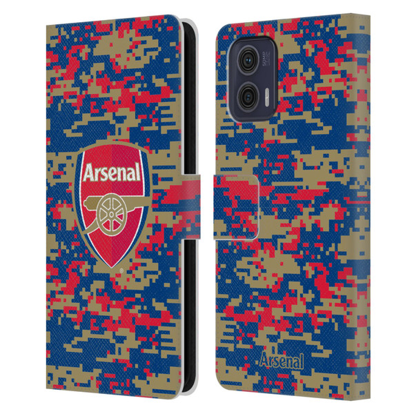 Arsenal FC Crest Patterns Digital Camouflage Leather Book Wallet Case Cover For Motorola Moto G73 5G