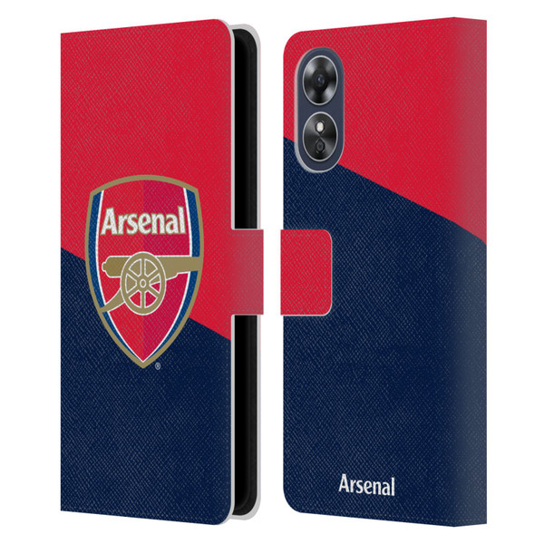 Arsenal FC Crest 2 Red & Blue Logo Leather Book Wallet Case Cover For OPPO A17
