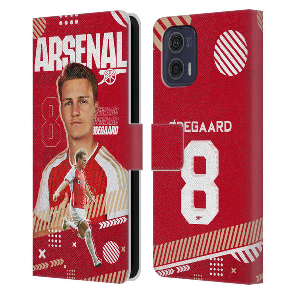 Arsenal FC 2023/24 First Team Martin Ødegaard Leather Book Wallet Case Cover For Motorola Moto G73 5G
