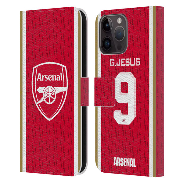 Arsenal FC 2023/24 Players Home Kit Gabriel Jesus Leather Book Wallet Case Cover For Apple iPhone 15 Pro Max