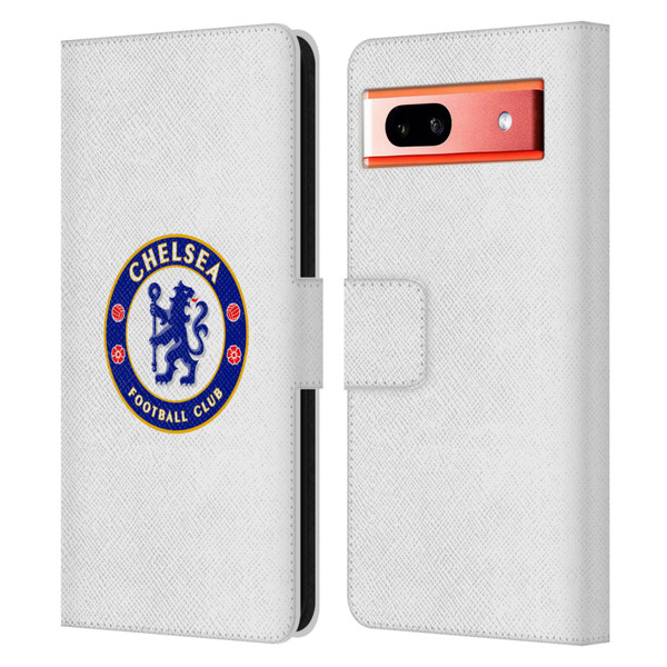 Chelsea Football Club Crest Plain White Leather Book Wallet Case Cover For Google Pixel 7a