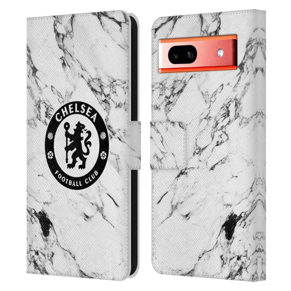 Chelsea Football Club Crest White Marble Leather Book Wallet Case Cover For Google Pixel 7a