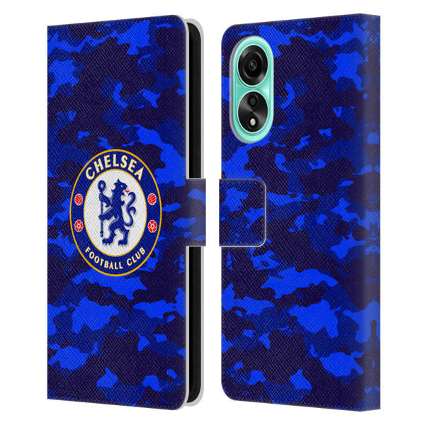 Chelsea Football Club Crest Camouflage Leather Book Wallet Case Cover For OPPO A78 4G