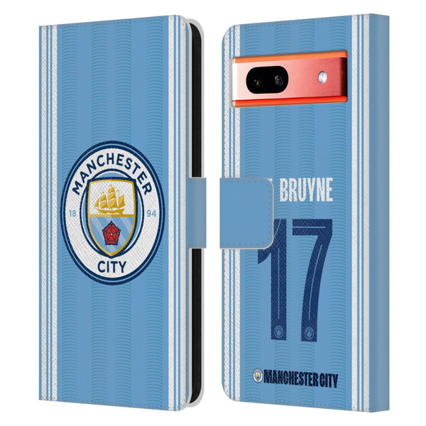 Manchester City Man City FC 2023/24 Players Home Kit Kevin De Bruyne Leather Book Wallet Case Cover For Google Pixel 7a