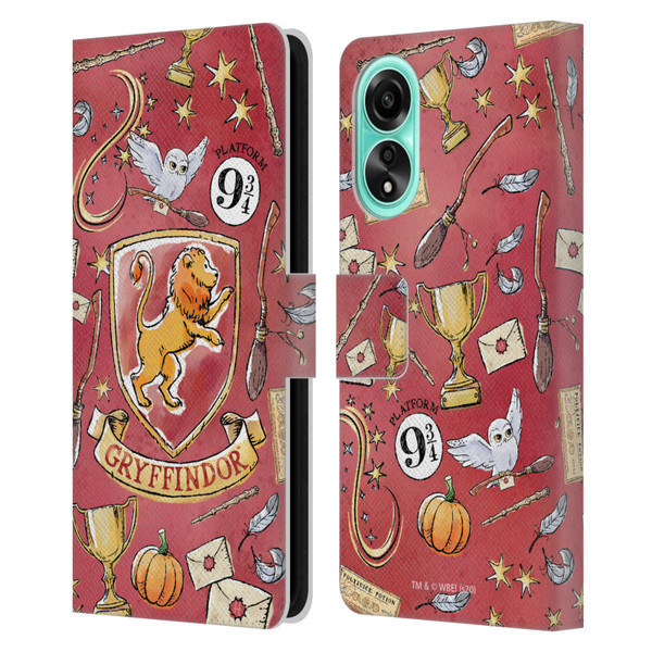 Harry Potter Deathly Hallows XIII Gryffindor Pattern Leather Book Wallet Case Cover For OPPO A78 4G