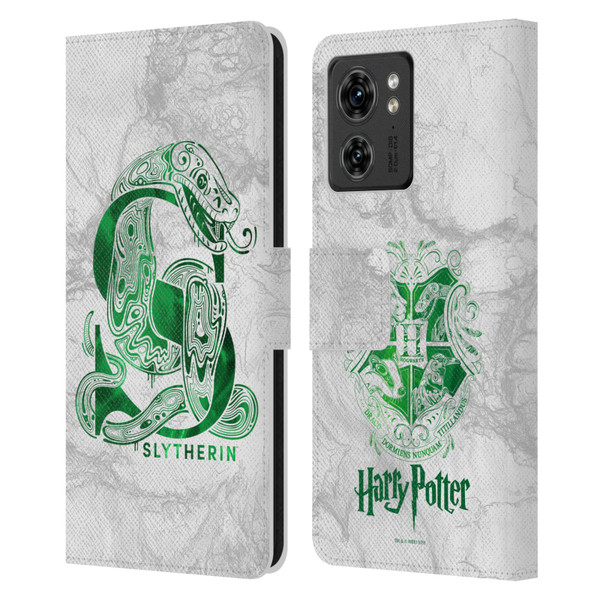 Harry Potter Deathly Hallows IX Slytherin Aguamenti Leather Book Wallet Case Cover For Motorola Moto Edge 40