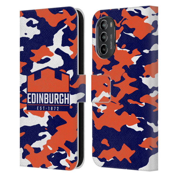 Edinburgh Rugby Logo 2 Camouflage Leather Book Wallet Case Cover For Motorola Moto G82 5G