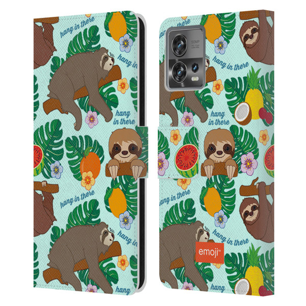 emoji® Sloth Tropical Leather Book Wallet Case Cover For Motorola Moto Edge 30 Fusion