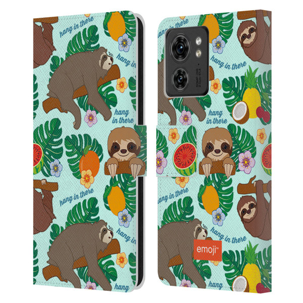 emoji® Sloth Tropical Leather Book Wallet Case Cover For Motorola Moto Edge 40
