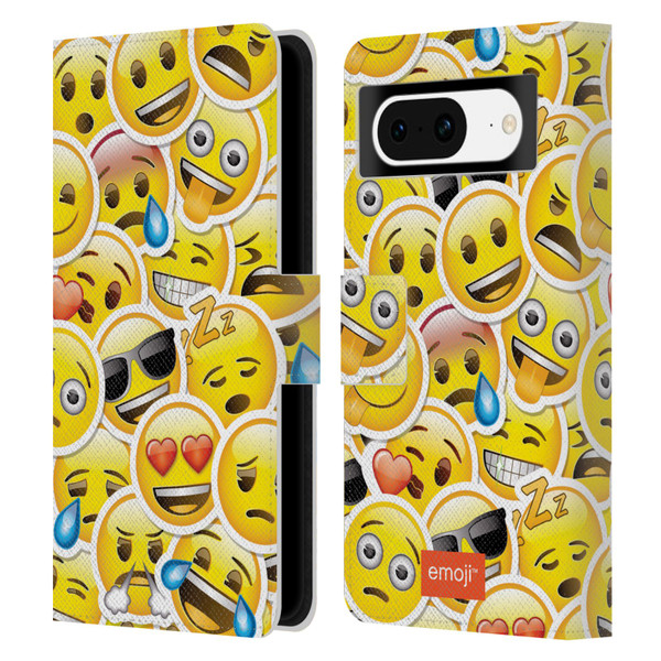 emoji® Smileys Stickers Leather Book Wallet Case Cover For Google Pixel 8