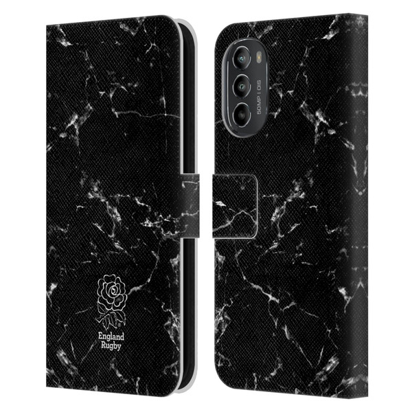 England Rugby Union Marble Black Leather Book Wallet Case Cover For Motorola Moto G82 5G