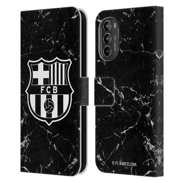 FC Barcelona Crest Patterns Black Marble Leather Book Wallet Case Cover For Motorola Moto G82 5G