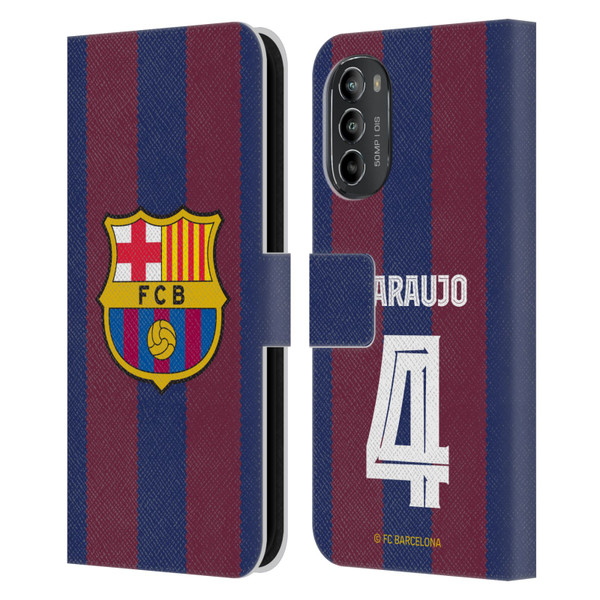 FC Barcelona 2023/24 Players Home Kit Ronald Araújo Leather Book Wallet Case Cover For Motorola Moto G82 5G