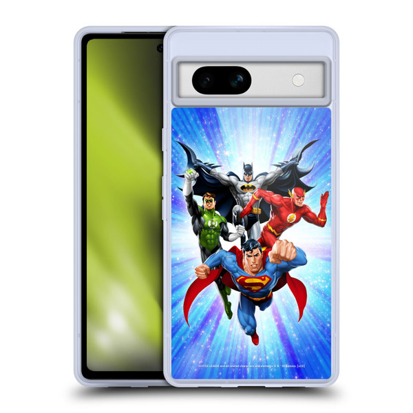 Justice League DC Comics Airbrushed Heroes Blue Purple Soft Gel Case for Google Pixel 7a