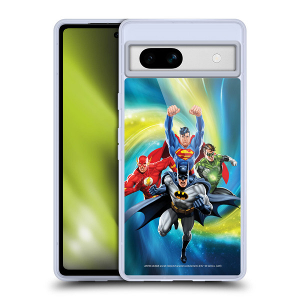 Justice League DC Comics Airbrushed Heroes Galaxy Soft Gel Case for Google Pixel 7a