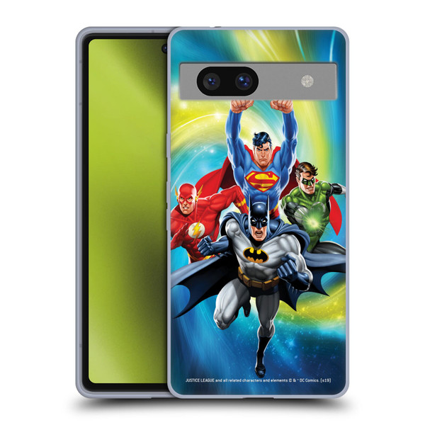 Justice League DC Comics Airbrushed Heroes Galaxy Soft Gel Case for Google Pixel 7a