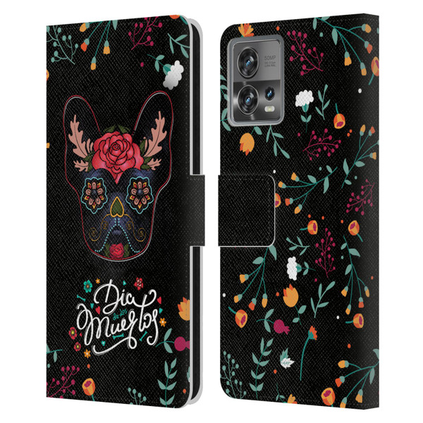 Klaudia Senator French Bulldog Day Of The Dead Leather Book Wallet Case Cover For Motorola Moto Edge 30 Fusion