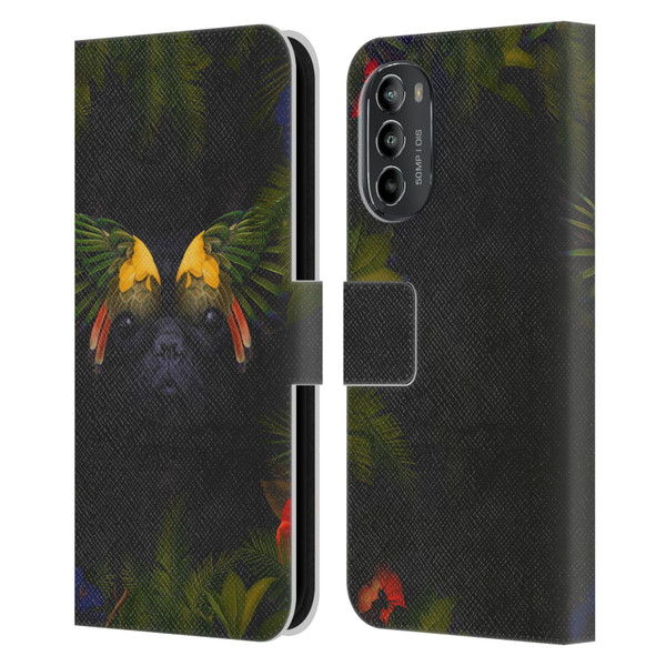 Klaudia Senator French Bulldog 2 Bird Feathers Leather Book Wallet Case Cover For Motorola Moto G82 5G