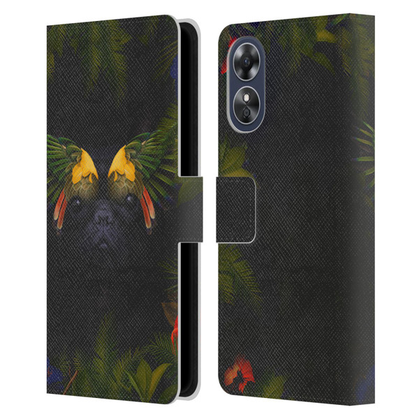 Klaudia Senator French Bulldog 2 Bird Feathers Leather Book Wallet Case Cover For OPPO A17