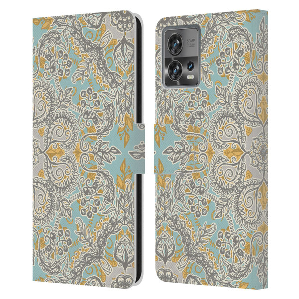 Micklyn Le Feuvre Floral Patterns Grey And Yellow Leather Book Wallet Case Cover For Motorola Moto Edge 30 Fusion