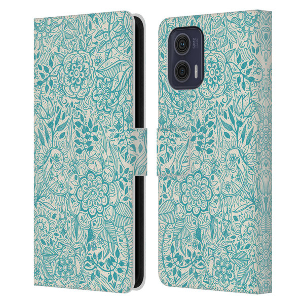 Micklyn Le Feuvre Floral Patterns Teal And Cream Leather Book Wallet Case Cover For Motorola Moto G73 5G