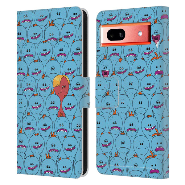 Rick And Morty Season 4 Graphics Mr. Meeseeks Pattern Leather Book Wallet Case Cover For Google Pixel 7a