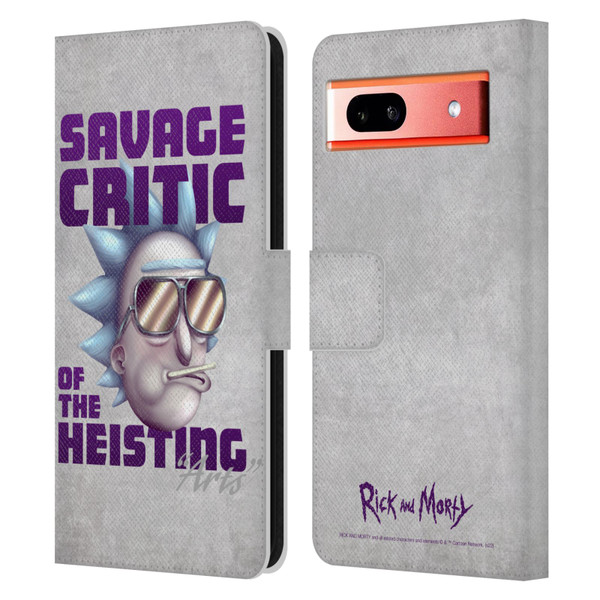 Rick And Morty Season 4 Graphics Savage Critic Leather Book Wallet Case Cover For Google Pixel 7a