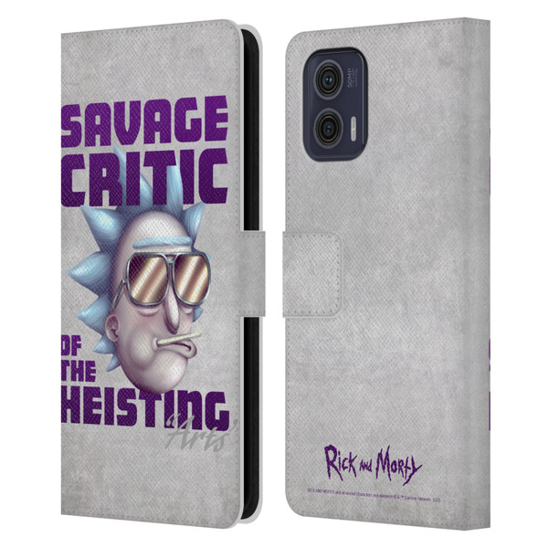 Rick And Morty Season 4 Graphics Savage Critic Leather Book Wallet Case Cover For Motorola Moto G73 5G