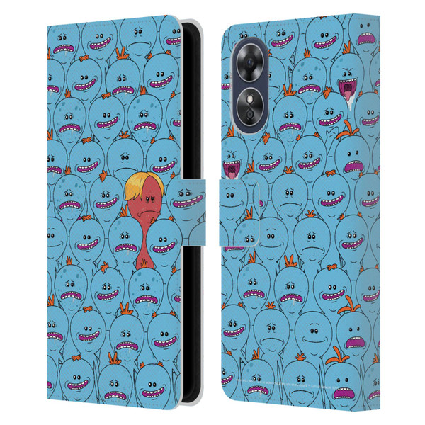 Rick And Morty Season 4 Graphics Mr. Meeseeks Pattern Leather Book Wallet Case Cover For OPPO A17