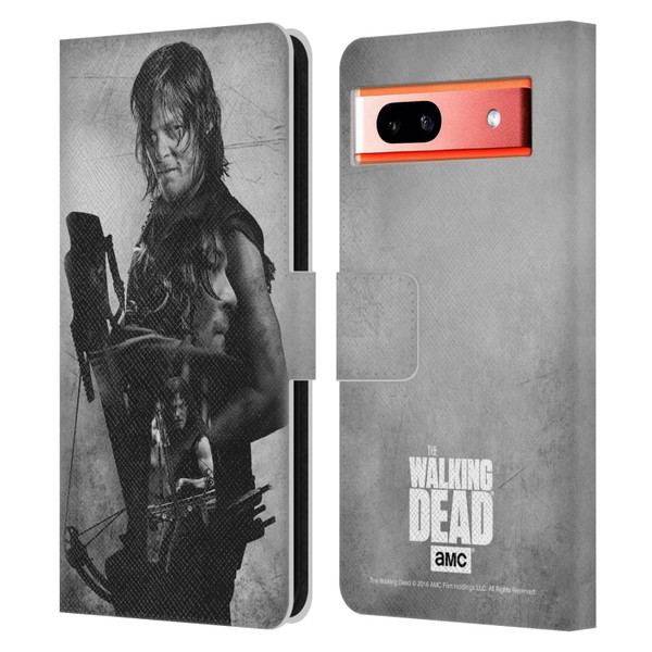 AMC The Walking Dead Double Exposure Daryl Leather Book Wallet Case Cover For Google Pixel 7a