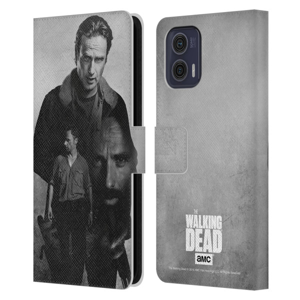 AMC The Walking Dead Double Exposure Rick Leather Book Wallet Case Cover For Motorola Moto G73 5G