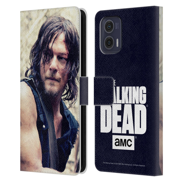 AMC The Walking Dead Daryl Dixon Half Body Leather Book Wallet Case Cover For Motorola Moto G73 5G