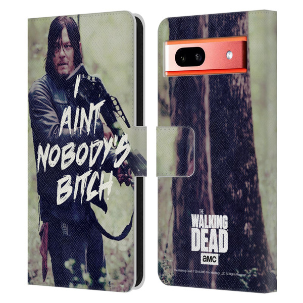 AMC The Walking Dead Typography Daryl Leather Book Wallet Case Cover For Google Pixel 7a