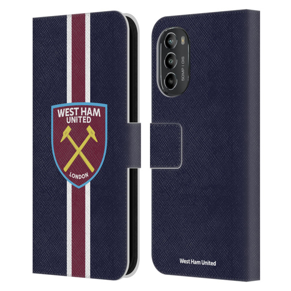 West Ham United FC Crest Stripes Leather Book Wallet Case Cover For Motorola Moto G82 5G