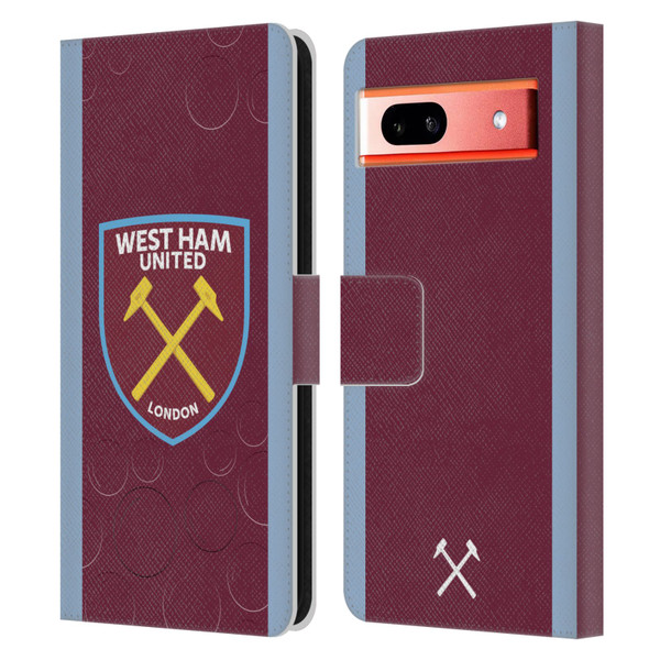 West Ham United FC 2023/24 Crest Kit Home Leather Book Wallet Case Cover For Google Pixel 7a