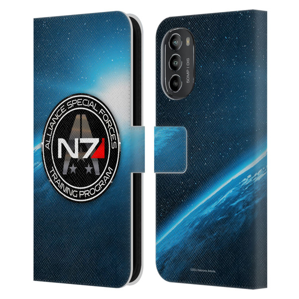 EA Bioware Mass Effect 3 Badges And Logos N7 Training Program Leather Book Wallet Case Cover For Motorola Moto G82 5G