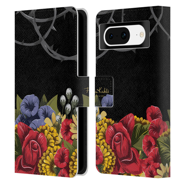 Frida Kahlo Red Florals Efflorescence Leather Book Wallet Case Cover For Google Pixel 8