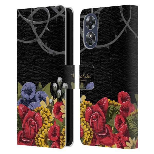 Frida Kahlo Red Florals Efflorescence Leather Book Wallet Case Cover For OPPO A17